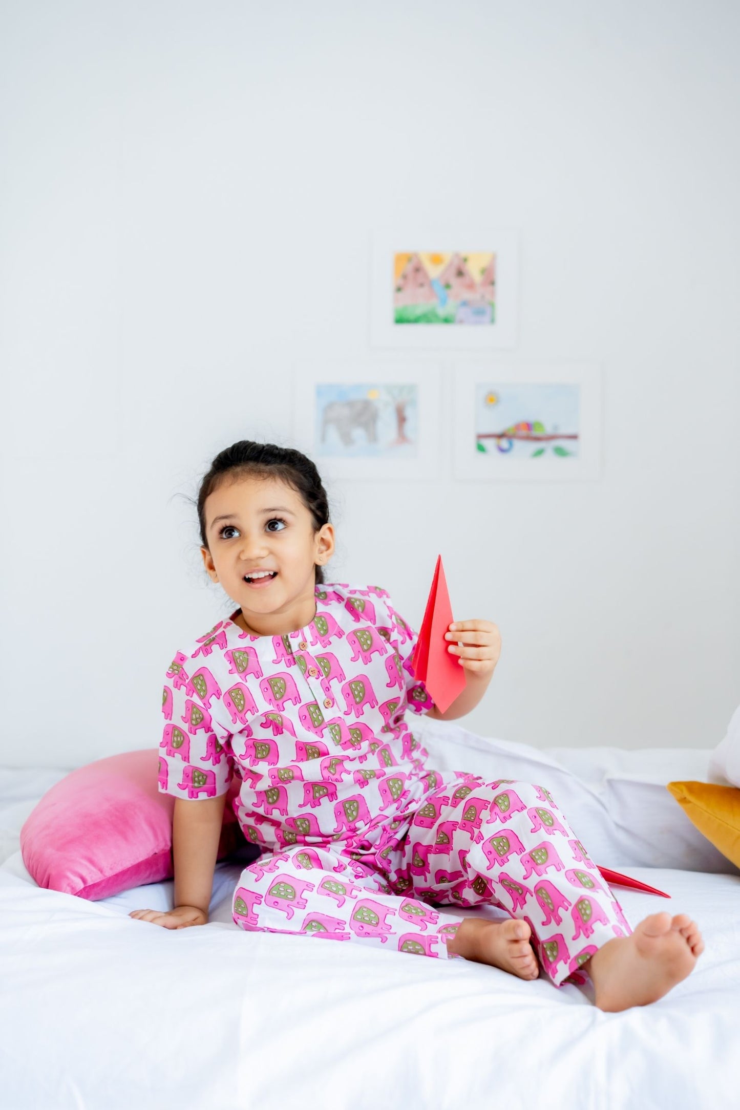 Pink Elephant Girls Kurta Set