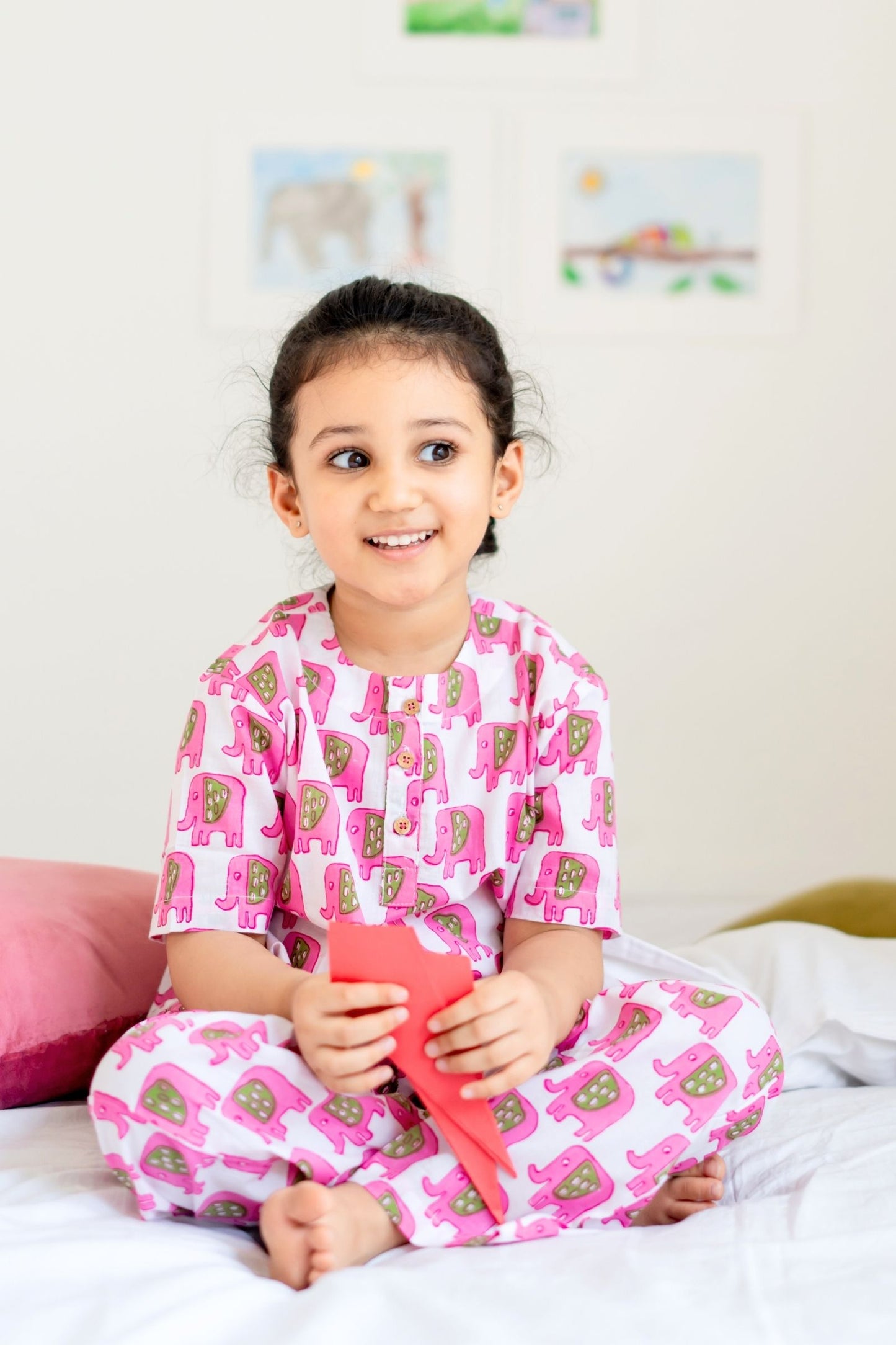 Pink Elephant Girls Kurta Set