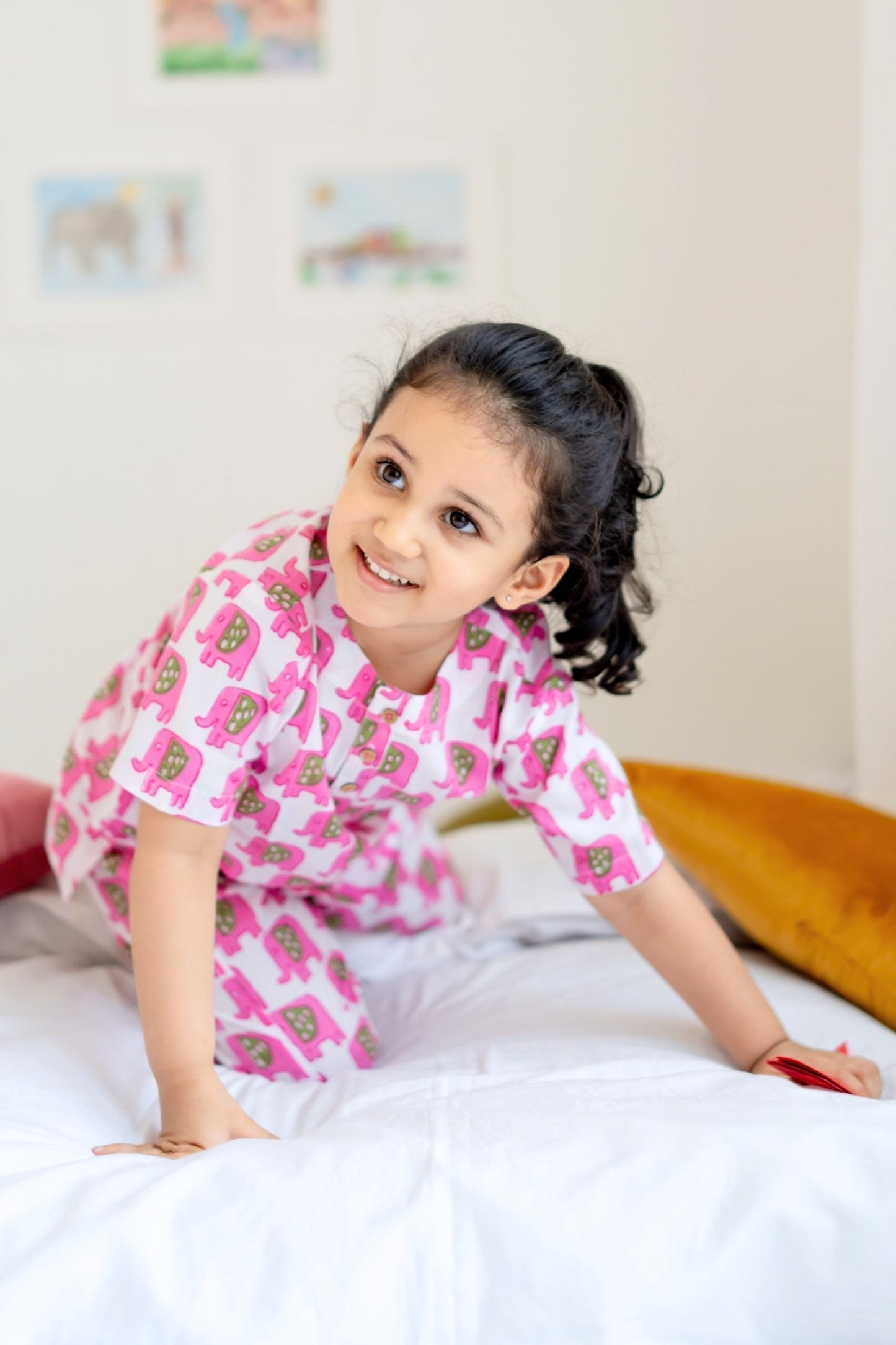 Pink Elephant Girls Kurta Set