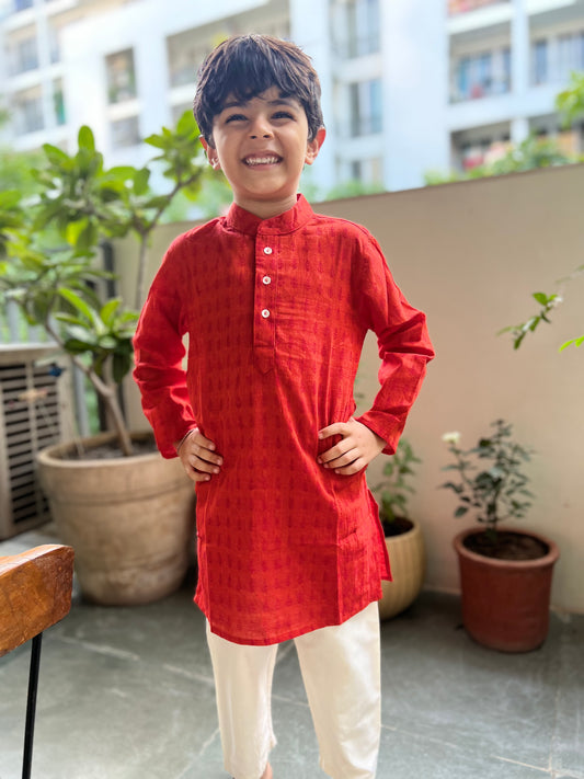 Orange Cotton Dobby Long Kurta