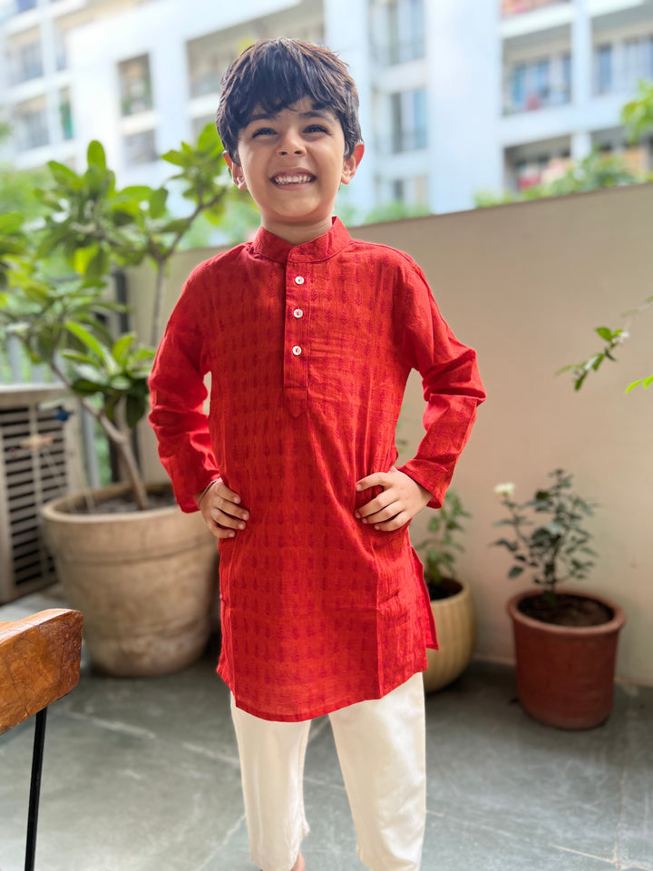 Orange Cotton Dobby Booty Kurta