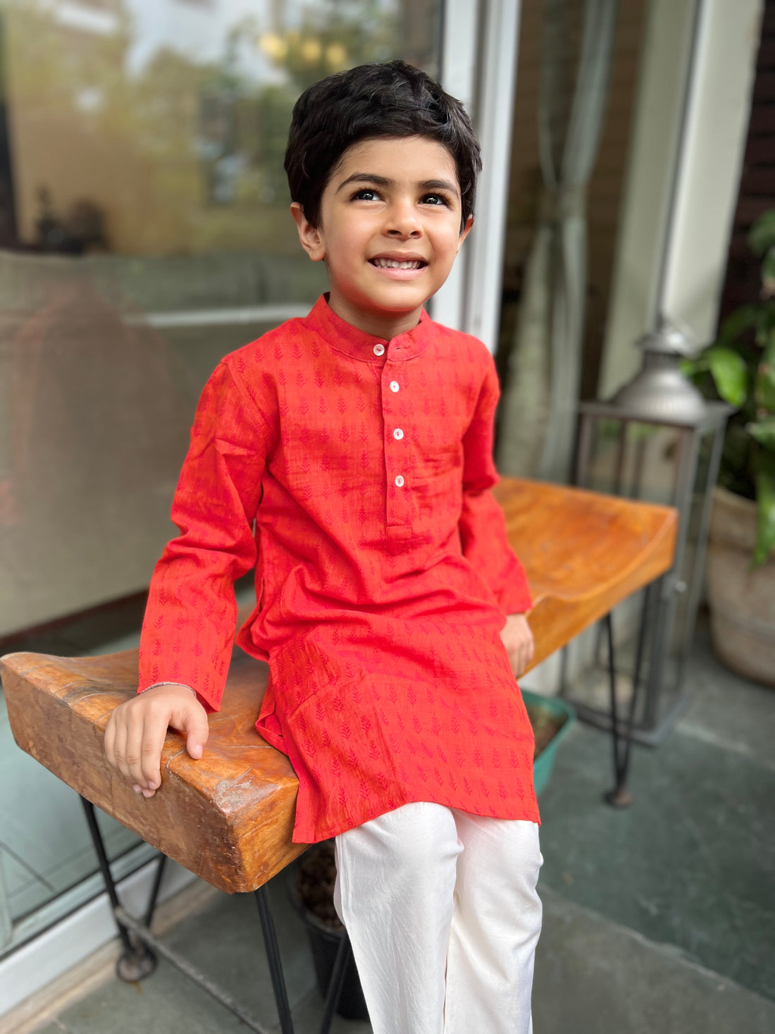 Orange Cotton Dobby Booty Kurta