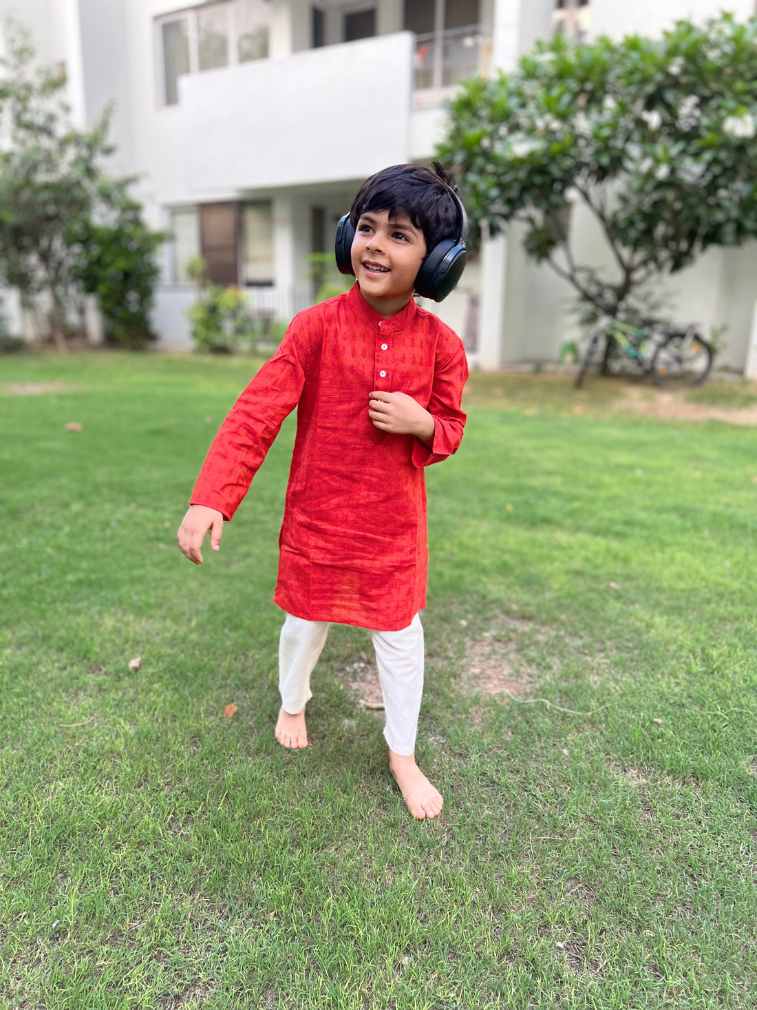 Orange Cotton Dobby Booty Kurta