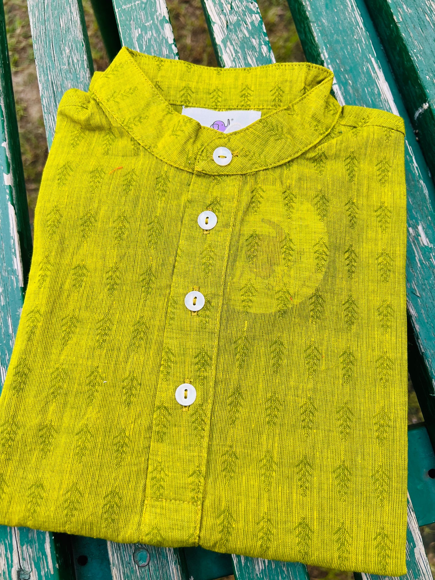 Green Cotton Dobby Long Kurta