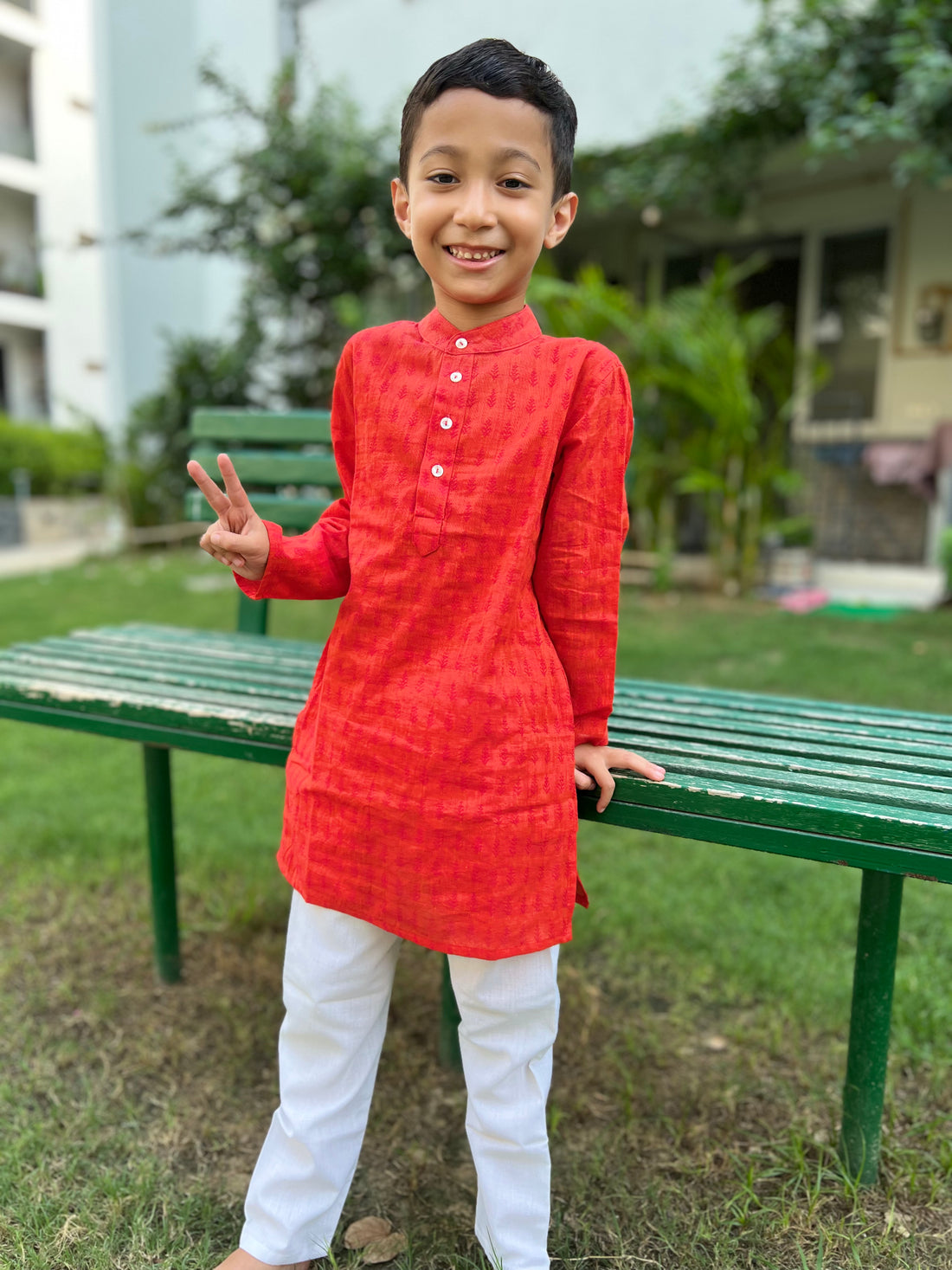 Orange Cotton Dobby Booty Kurta