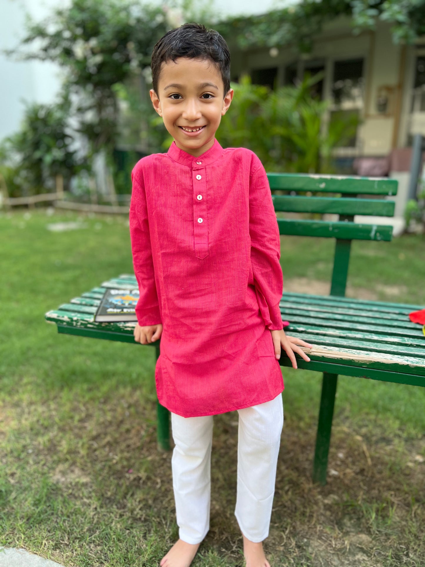 Pink Cotton Dobby Long Kurta