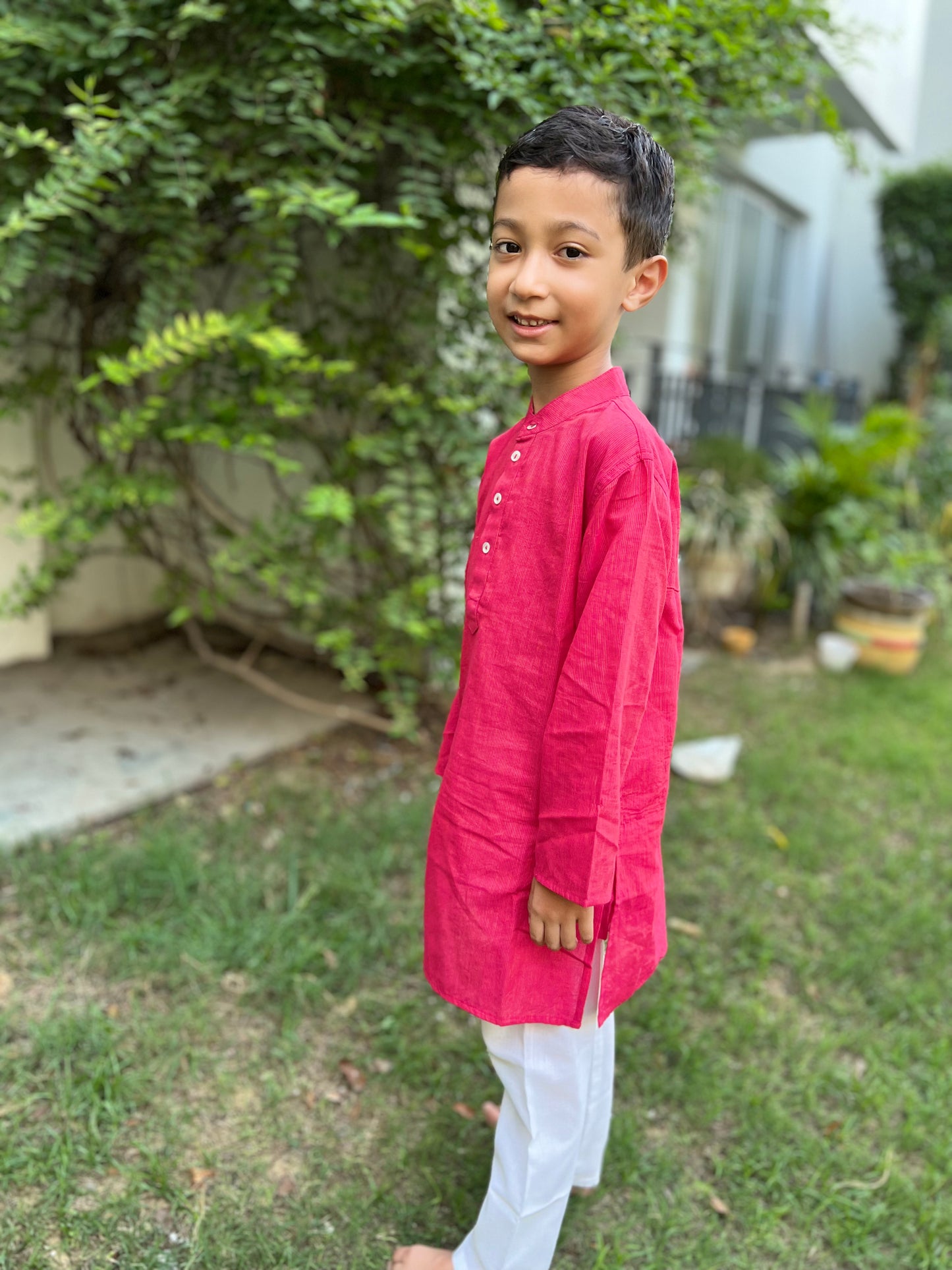 Pink Cotton Dobby Long Kurta