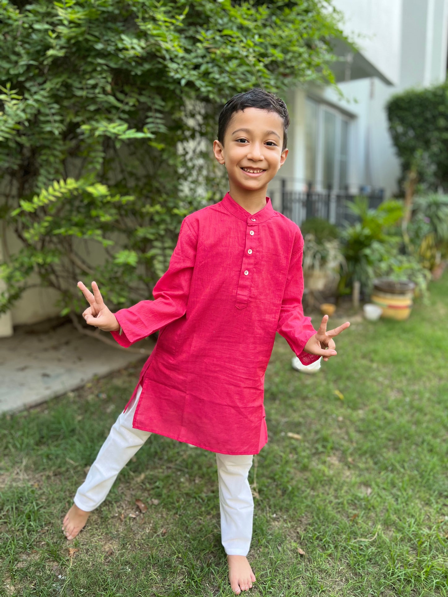 Pink Cotton Dobby Long Kurta