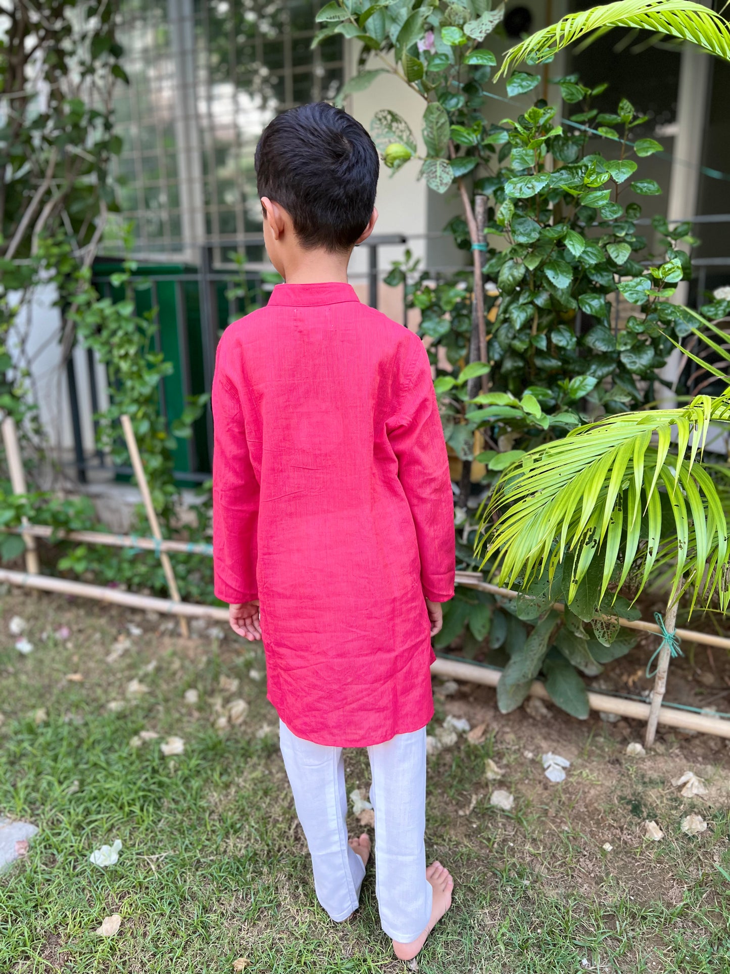 Pink Cotton Dobby Long Kurta