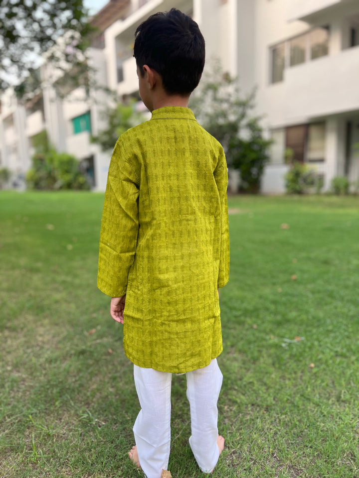 Green Cotton Dobby Kurta